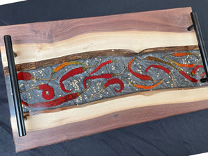 Walnut Live Edge Charcuterie Board, Cheese, Serving Board -Hot Peppers