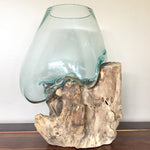 Molten Glass on Driftwood Medium 12" Vase, Hand Blown Large