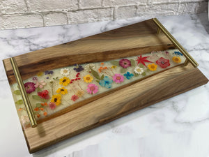 Walnut Live Edge Charcuterie Board, Cheese, Serving Board - Flowers