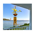 Yellow Bird with Babies Bamboo Wood Chime Handmade, Coconut 40" , Bobbing Head, Patio Mobile