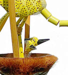 Yellow Bird with Babies Bamboo Wood Chime Handmade, Coconut 40" , Bobbing Head, Patio Mobile