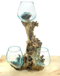 Molten Glass on Driftwood 3 Tier Glass Vase Bowls - Large Succulent Planter, Terrarium Unique Gift