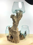 Molten Glass on Driftwood 3 Tier Glass Vase Bowls - Large Succulent Planter, Terrarium Unique Gift